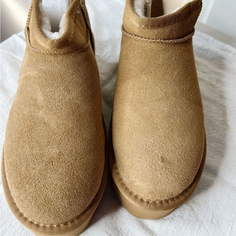 Cushionaire Hippy Women’s Suede Platform Ankle Boots Chestnut Size 8 New